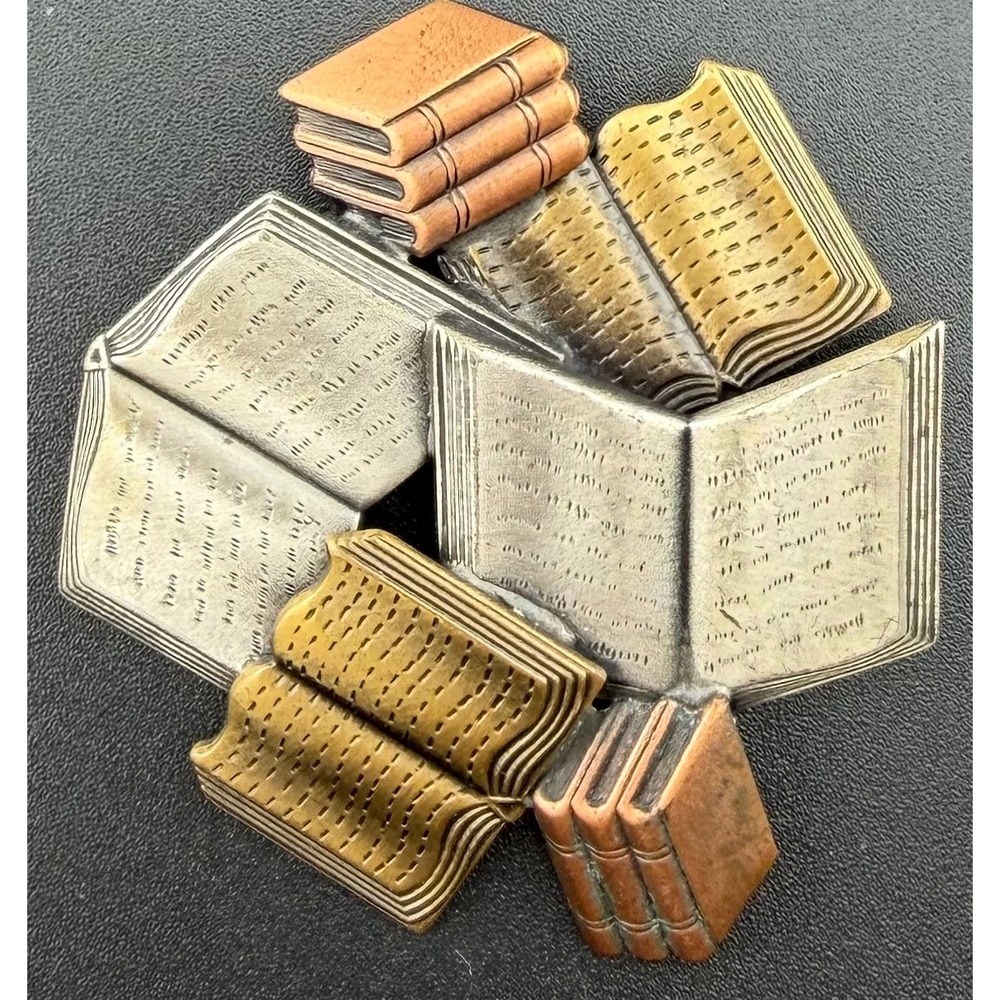 K&T Book Brooch Pin Mixed Metal Bibliophile Teacher Librarian Academia Vintage